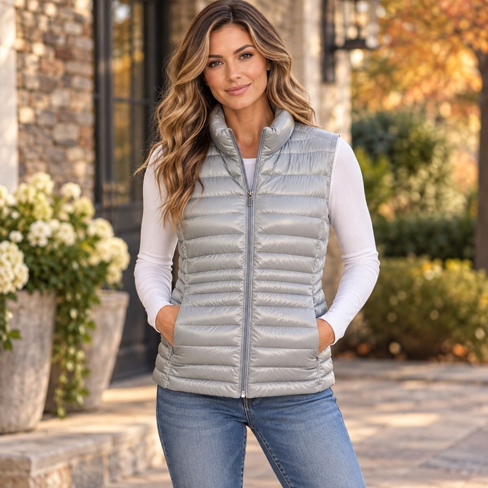 Lands' End Puffer Vest Light Blue Down Filled Quilted Gorpcore Petite XL/P